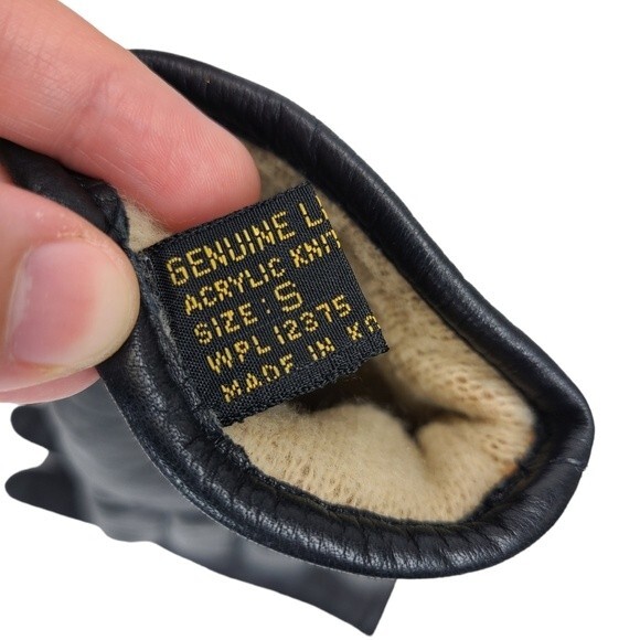 Black Leather Knit Winter Womens Gloves Small - Picture 9 of 14